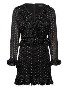 Frill Detail Spot Mini Dress Kort Kjole Black Bardot