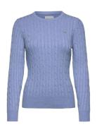 Stretch Cotton Cable C-Neck Tops Knitwear Jumpers Blue GANT