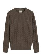 Cotton Cable C-Neck Tops Knitwear Round Necks Brown GANT