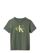 Ck Monogram Ss T-Shirt Tops T-shirts Short-sleeved Green Calvin Klein