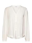 Srfreedom V-Neck Blouse Tops Blouses Long-sleeved White Soft Rebels