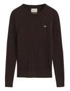 Stretch Cotton Cable C-Neck Tops Knitwear Jumpers Beige GANT