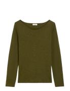 T-Shirts Long Sleeve Tops T-shirts & Tops Long-sleeved Khaki Green Mar...