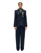 2435 Pinstripe Tailoring, Belted Ta Bottoms Trousers Wide Leg Navy STI...