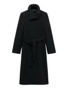 Manteco Wool Coat With Belt Ullfrakk Frakk Black Mango