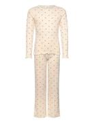 Tnholiday Heart Rib Night Set Pyjamas Sett Cream The New