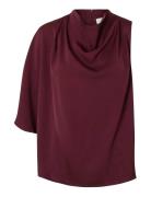 Slflaurina Shoulder Cowl Top B Tops Blouses Short-sleeved Burgundy Sel...