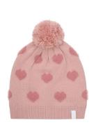 Soft Teddy Pile Knit W. Hearts Accessories Headwear Hats Beanie Pink M...