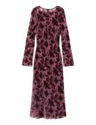 Floral Jacquard Dress With Bell Sleeves Maxikjole Festkjole Burgundy M...