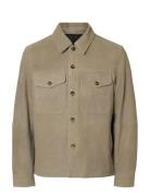 Slhthom Suede Overshirt Noos Skinnjakke Skinnjakke Beige Selected