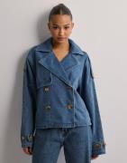 JJXX - Blå - Jxcarlie Short Denim Trenchcoat Dnm