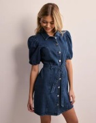 Only - Blå - Onlvibbe Ss Belt Dnm Dress Mbd Noos