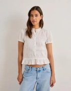 Nelly - Hvit - Puff Sleeve Smock Blouse