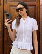 Nelly - Hvit - Puff Sleeve Smock Blouse